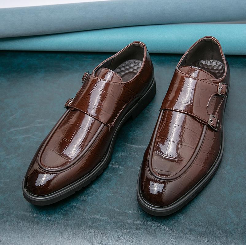 Men Monks Black Dress Loafers Shoes Slip On Comfort Wedding Brown Formal Leather Business Shoes Large Size