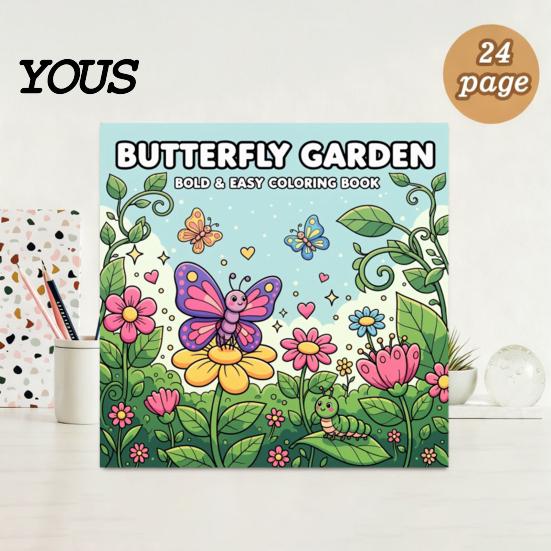 Mindfulness Drawing Supplies Butterfly Garden Coloring Book, Square Format with Thick Paper, Relaxing Paper Sketchbook for Markers Floral Line