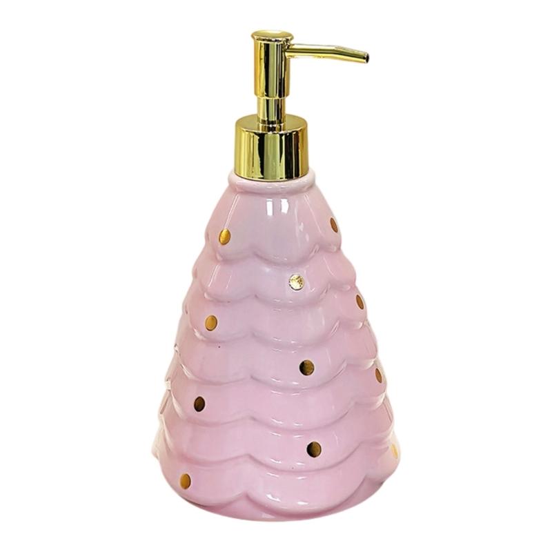 Festive Ceramic Pump Bottle Refillable Dispenser For Shampoo Body Wash Storage Christmas Themed Bathroom Accessory