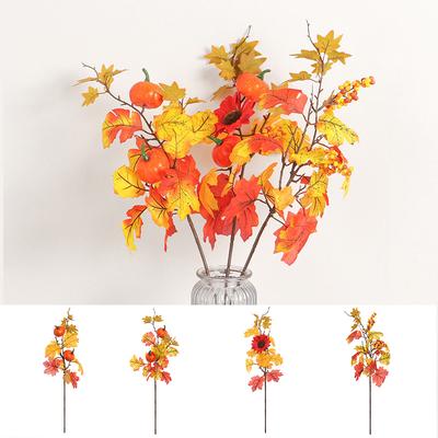 1PC Tree Branch DIY Fall Furnishings Thanksgiving Faux Pumpkin Berries Autumn Artificial Plant Realistic Maple Leaves Branches