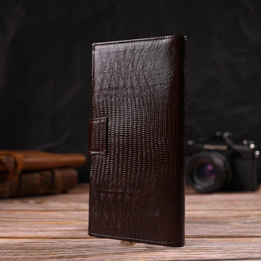 Interesting Vertical Men's Wallet Made of Genuine Textured Leather with Embossed CANPELLINI 21718 Brown