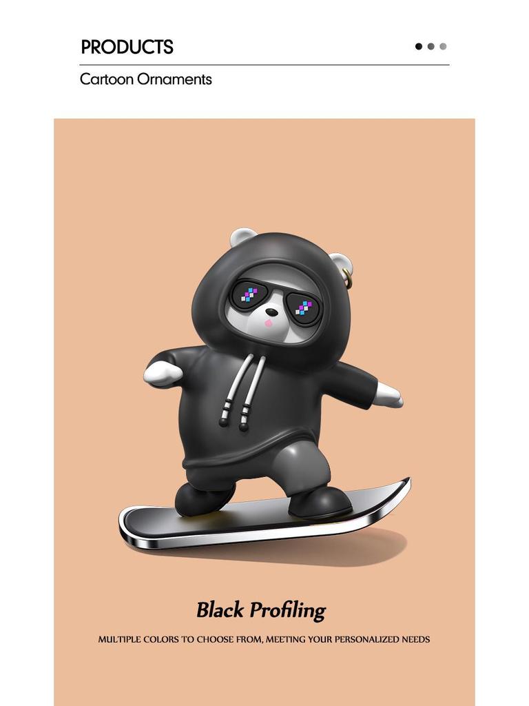 Hot-Selling Car Skateboard Bear Ornament – Creative DIY Wiggle Bear Cartoon Decoration