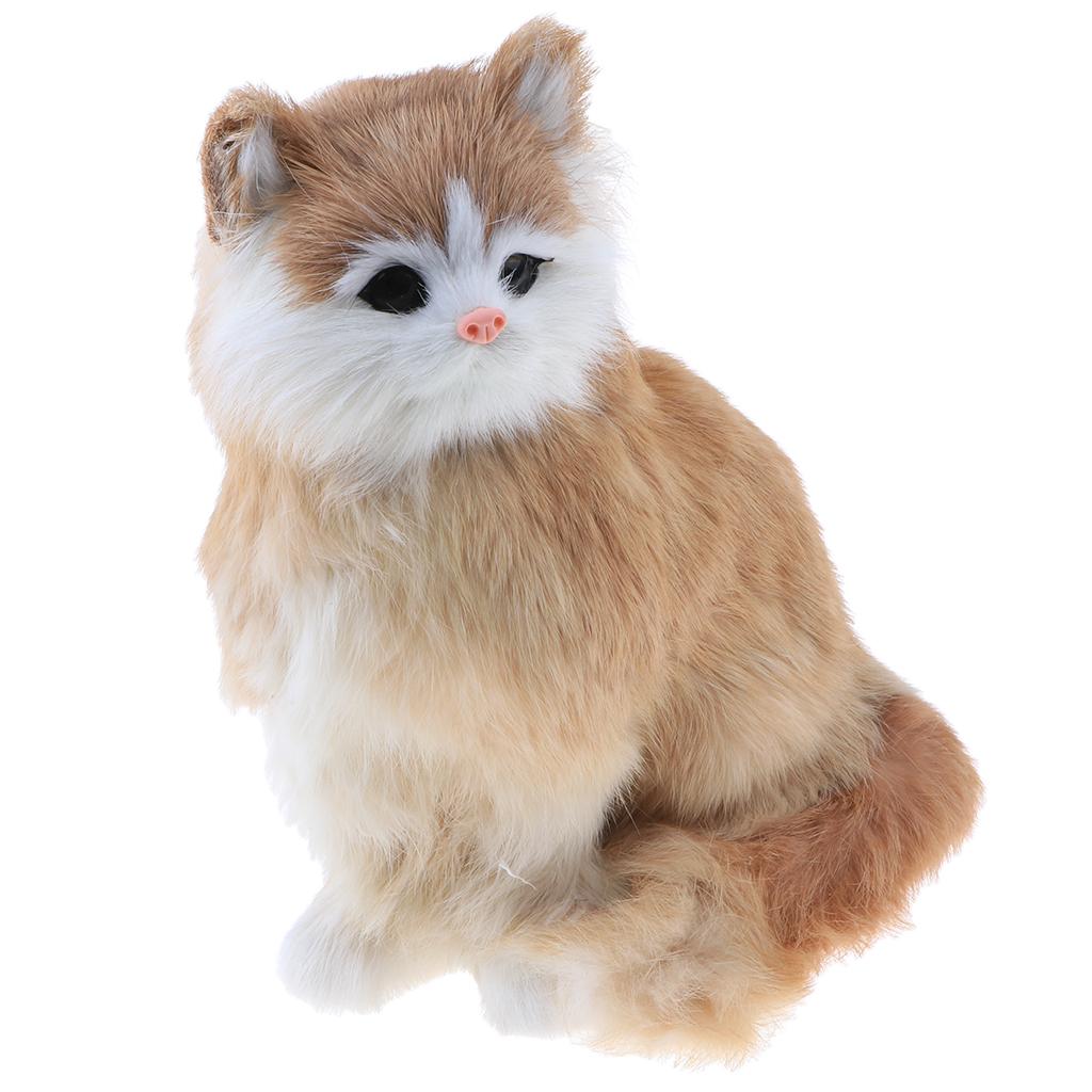 Realistic Animal Statue Faux Fur Cat Plush Model Cute Simulation Animal Toy for Home Decoration and Teaching Tool