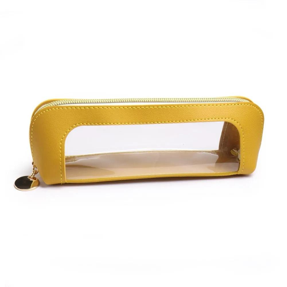 Transparent Waterproof PU Pencil Case Window Cosmetic Brush Storage Bag Travel Cosmetic Brush Box with Zipper Storage Bag