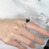 Sam Panda 925 Silver Unique Ring For Women Jewelry Finger Adjustable Vintage Black Heart Ring For Party Birthday Gift