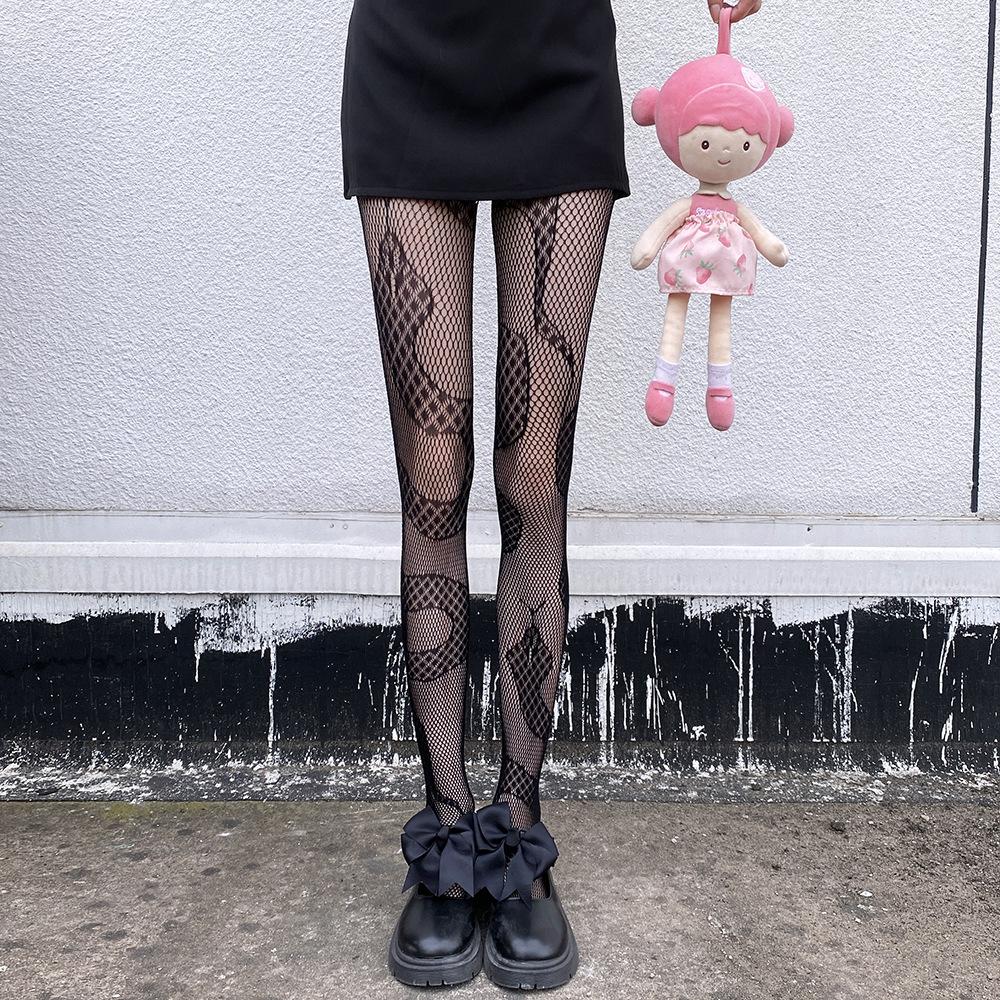 

Dark-style retro patterned tights JK Socks, black stockings, thin hollow jacquard mesh stockings, women s stockings3063 One-size-fits-all, simple чёрный