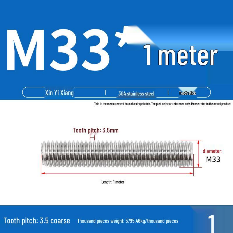 304 Stainless Steel Full Threaded Rod, 1 Meter, available in sizes M3, M6, M8, M10, M12.