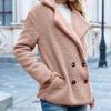Dámský zimní kabát jednobarevný umělý fleece dlouhý rukáv knoflíky bunda svrchní oděv
