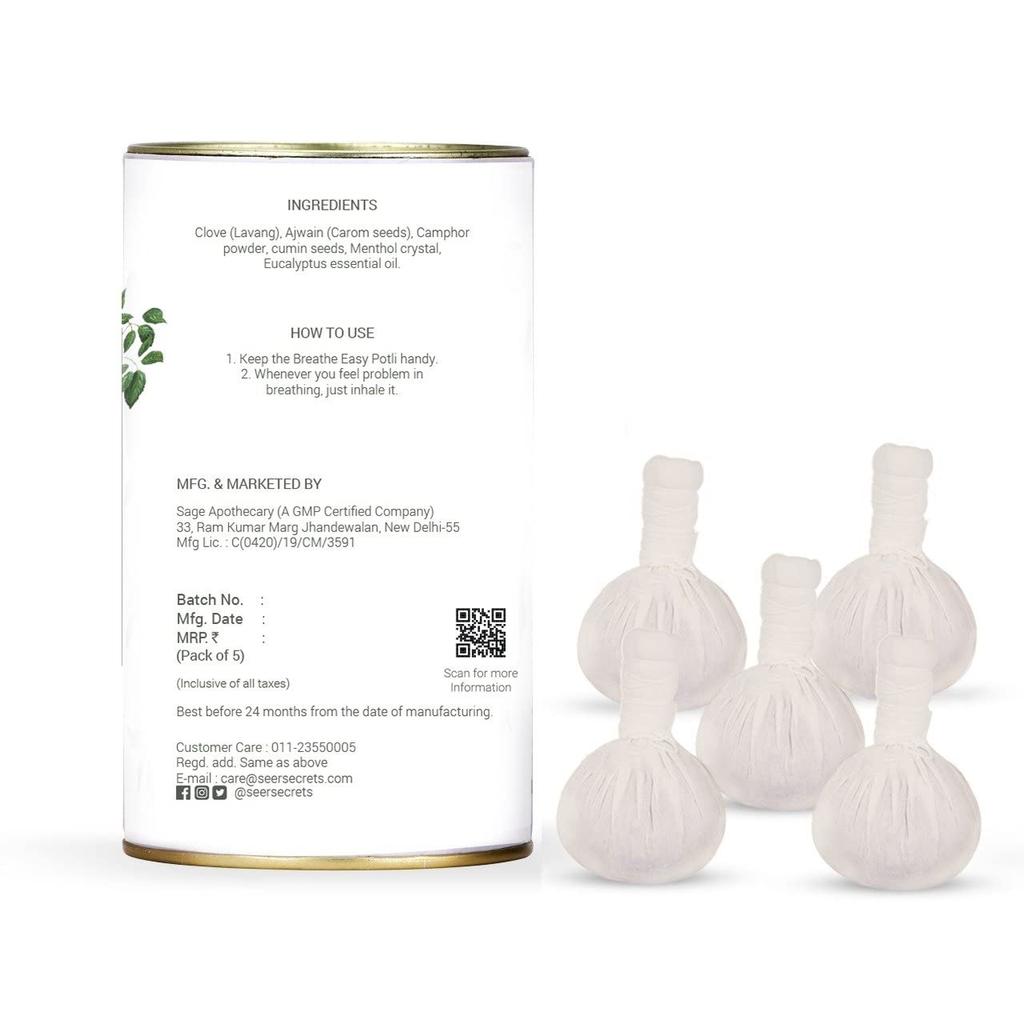 Seer Secrets 100% Natural Ayurvedic Breathe Easy Potli, Pack of 5