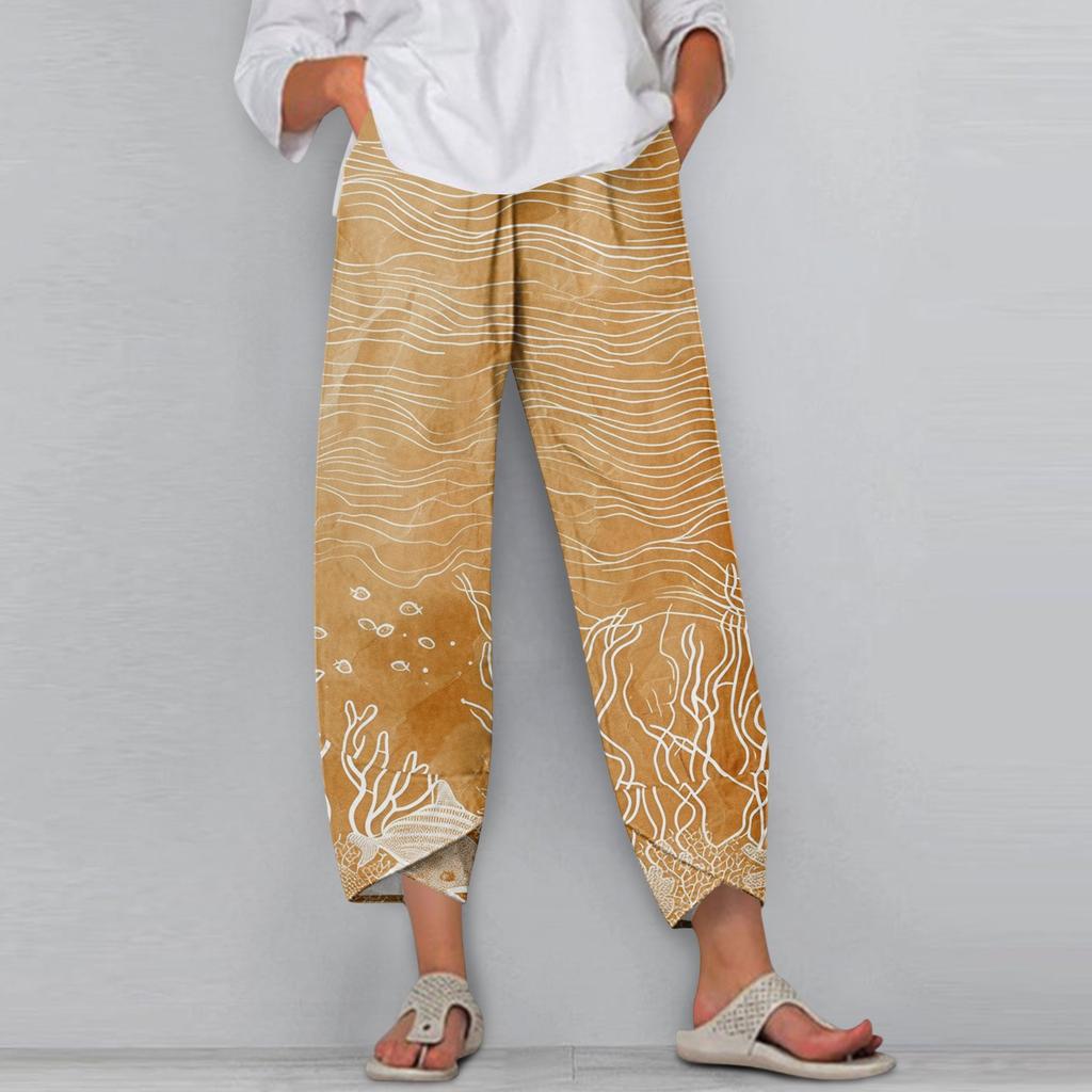 Damebukser Med Lommer Fritidsbukser Bukser For Kvinner Sommer Fritid Vide Ben Elastisk Livvidde Bukser Med Lommer