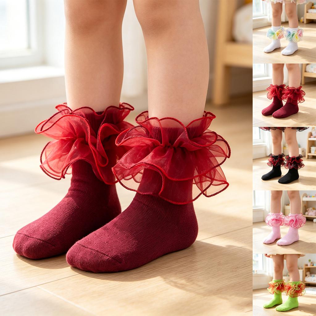 Girls Lace Trim Breathable Princess Dance Socks for Performance and