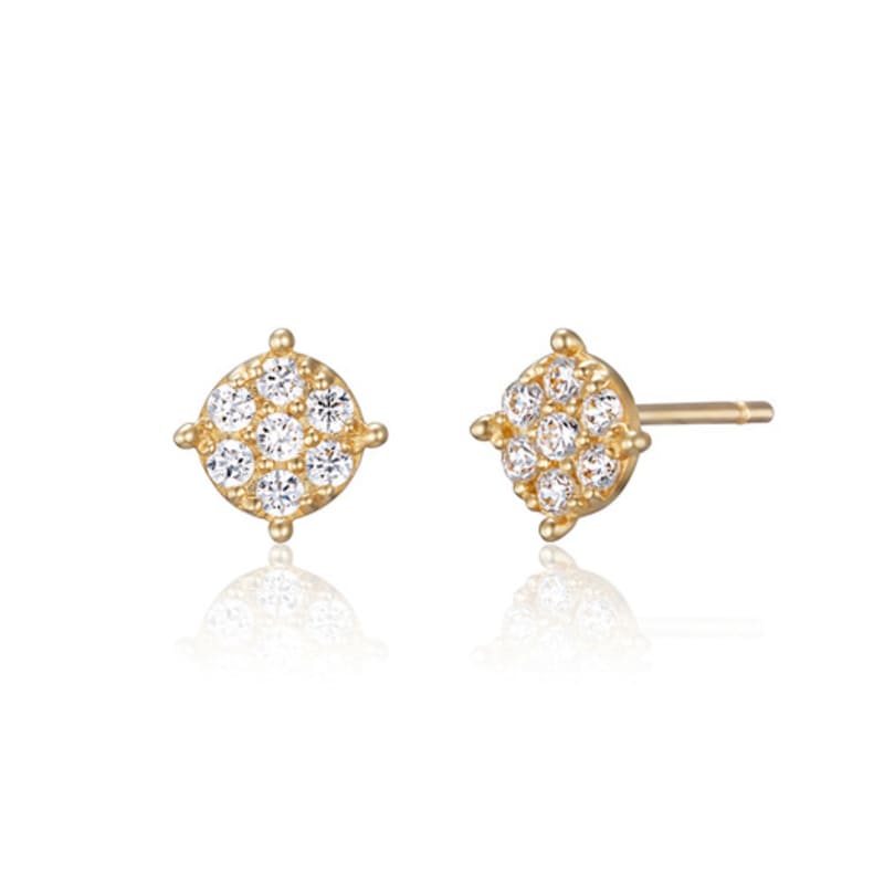 LUNNE 14k Edge Pave Round Stud Earrings (14k Gold) #LFE38