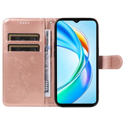 Voor Honor X5b/X5b Plus PU leren hoesjes met bloemenpatroon, portemonneestandaard en telefoonhoesje met bandje