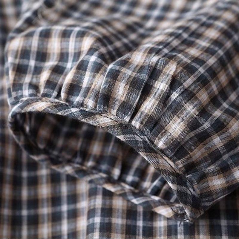 Japanese Style Artistic Loose Slimming Versatile Lattice Shirt Women's Spring and Summer Long Sleeves Ruffles Stand Collar Pullover Thin Shirt