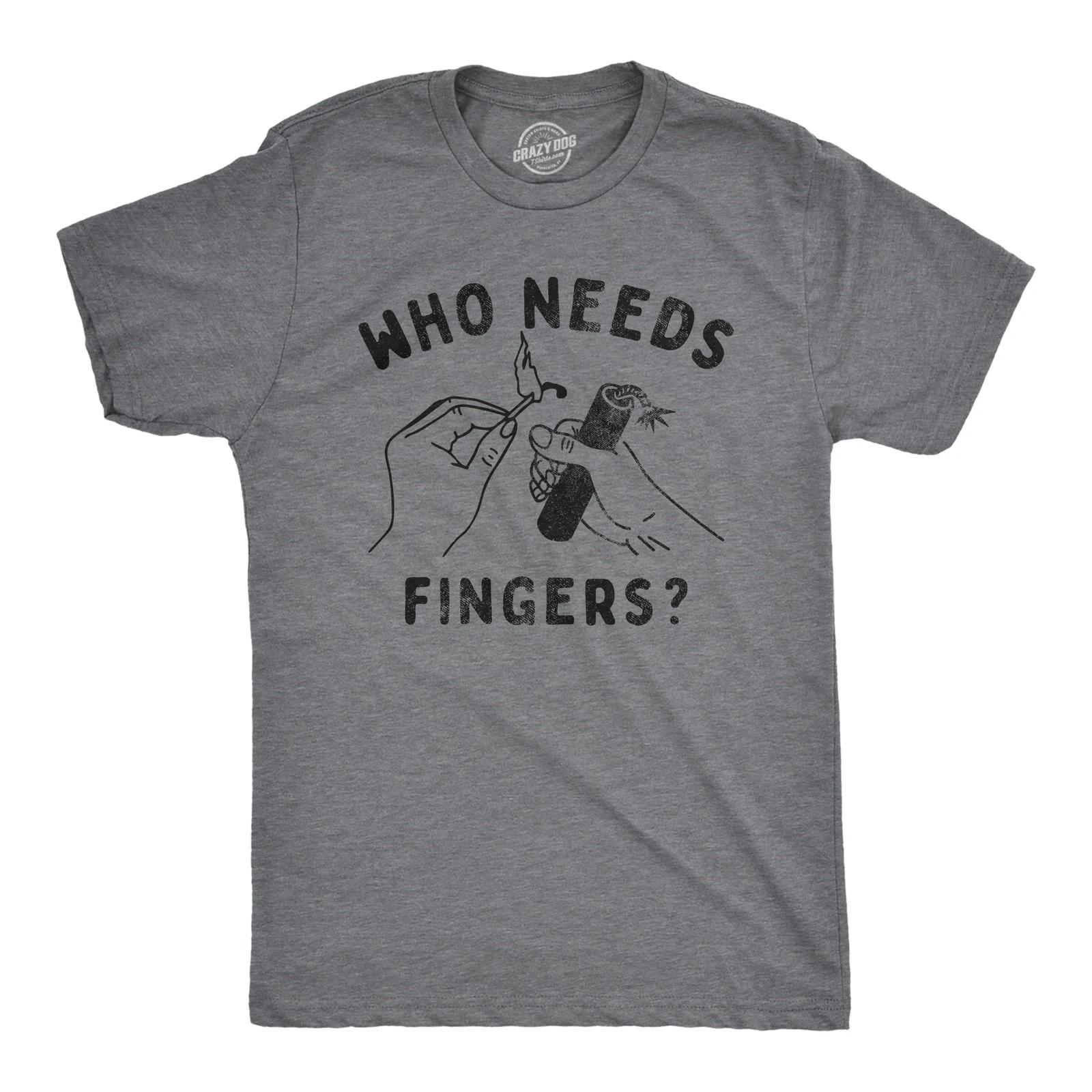Mens Who Needs Fingers T Shirt Funny Fourth Of July Fireworks Exploding Joke Tee M