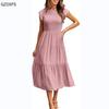 Women's Fly-sleeve Fly-sleeve Pleated Layered Short Sleeve Dress with Large Swing