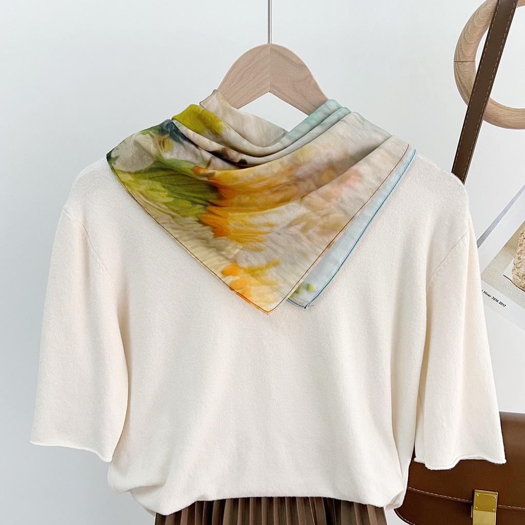 Sommer Leicht Und Atmungsaktiv 65 * 65cm Kleines Quadratisches Tuch Modisches Ausländisches Stil Muster Maulbeerseide Baumwolle Mischgewebe Damen Seidentuch