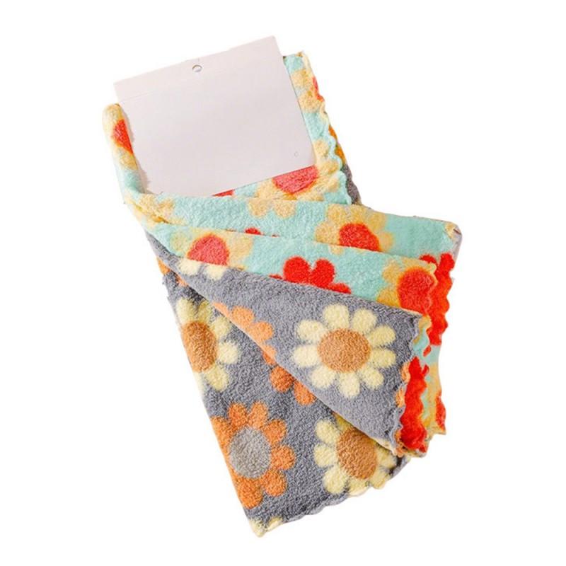 4pcs Coral Fleece Dishcloth Kitchen Absorbent Household Printed Thickened Easy-Clean Dish Cloth