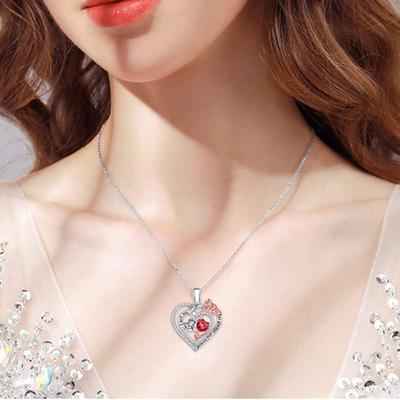 Herz-Halskette „I Love You Forever“ für Frauen, Zirkonia-Herz, goldene Rose, Halskette, Valentinstag, Geburtstag, Schmuck, Geschenk für Ehefrau und Mutter