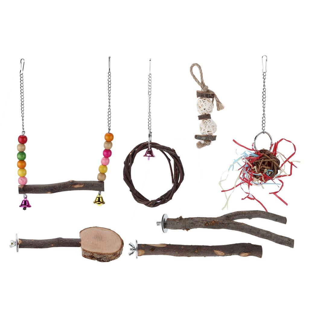 Bird Chewing Swing Toys Set Parrots Standing Perch Toy Set for Bird Cage Accessories7 Pcs