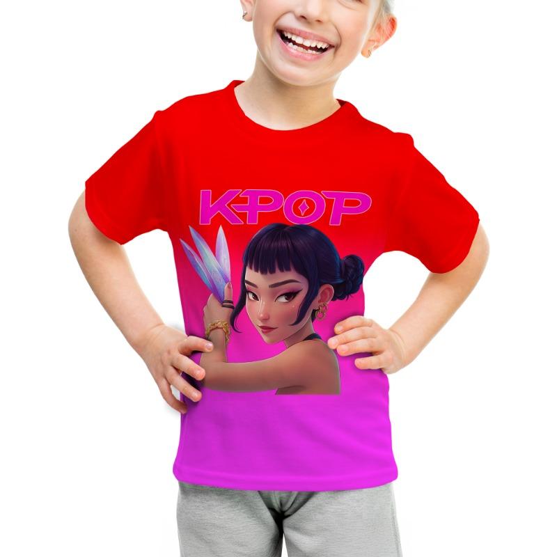 

2025 Новая детская хлопковая KPop футболка с демоном-охотником в повседневном стиле, с короткими рукавами, для девочки, для мальчика, KPop девичья группа, подарок для фаната 120