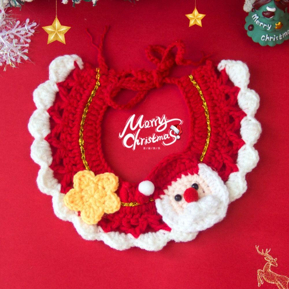 Cute Christmas Pet Collar Cartoon Adjustable Cat Necklace Hand-knitted Safety Puppy Neck Strap Dog
