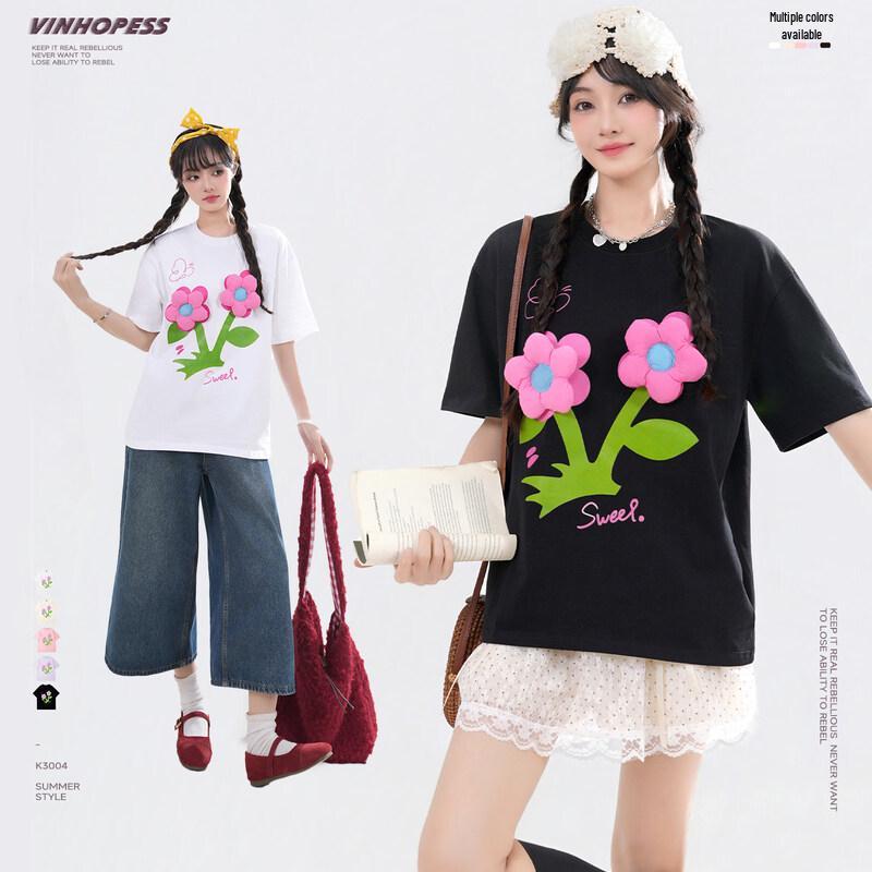 WeiHongSi 3D Floral DIY Couple s Cotton T-Shirt K3004 M