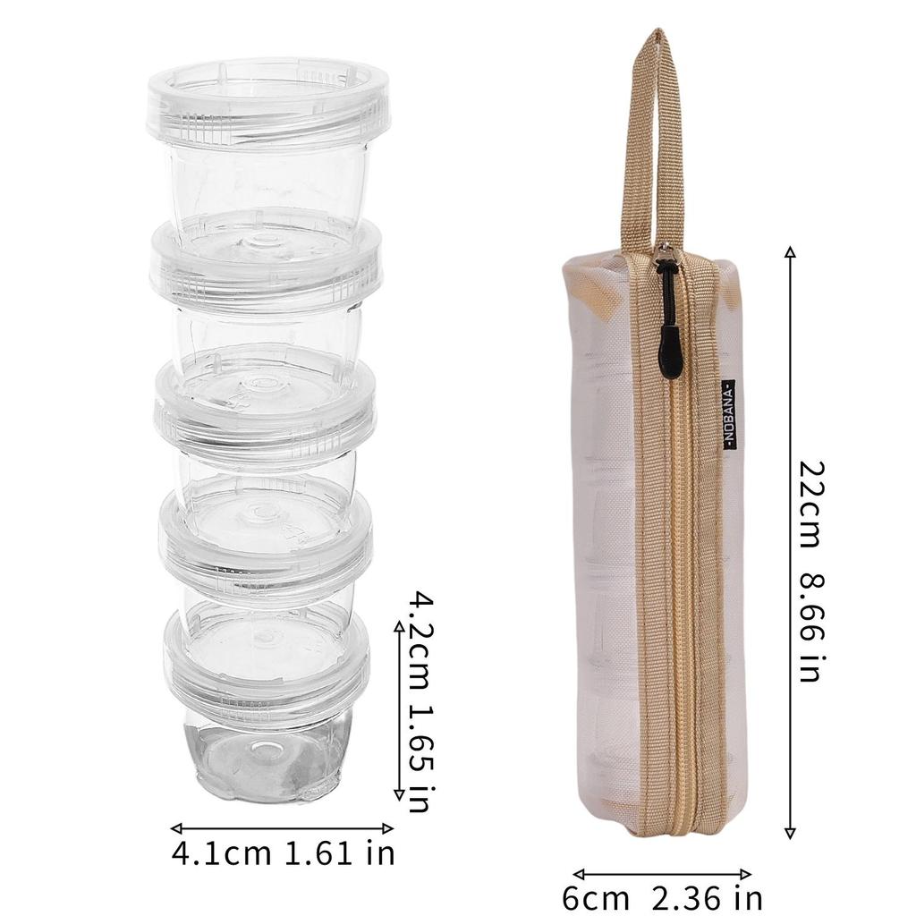 Clear Interlocking Spice Containers 5 Bottles Kit with Nylon Storage Bag Portable Outdoor Travel Camping Seasoning Bottle Holder