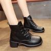 Soft leather velvet autumn and winter new women's thick heel retro fashion boots thick heel versatile boots
