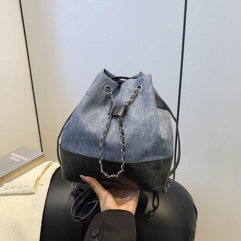 

Fashionable Pu Bucket Bag For Summer With Beautiful Stitching And Spacious Interior For Daily Essentials BlueBlack