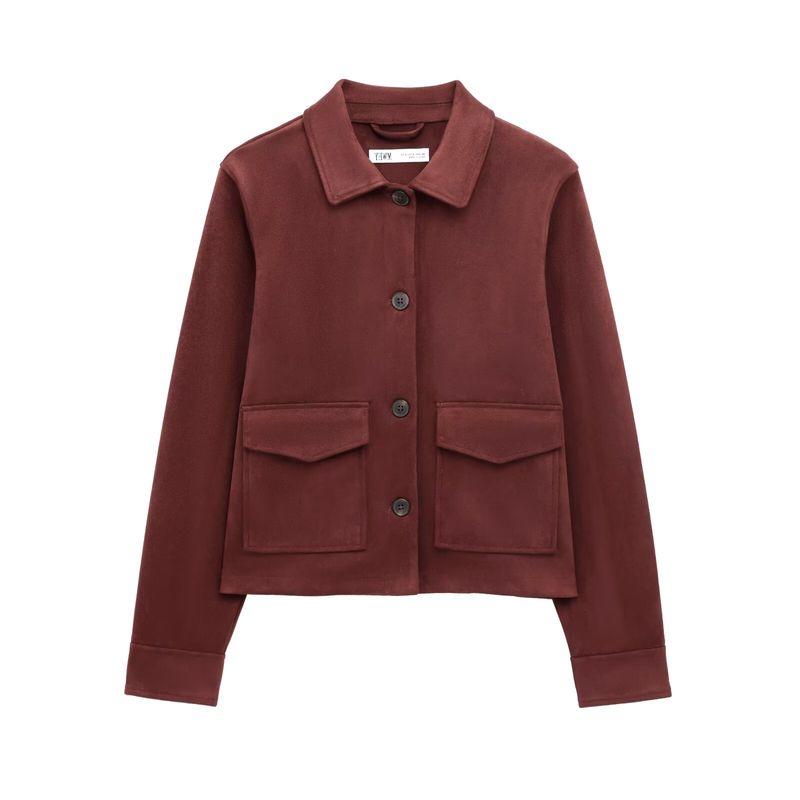 

Kaslead New Arrival Women s Clothing Fashion Style Suede Texture Effect Long Sleeves Lapel Jacket 4344622 Red L