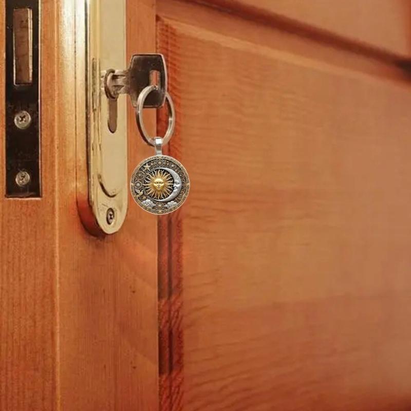 Compact Charm Keychain Galaxy Star Sun Moon God Vintage Design Key Ornament for Everyday Accessory