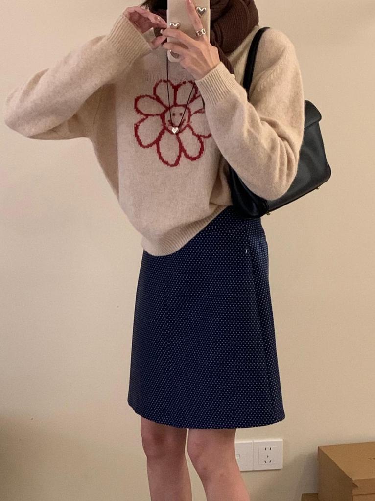 Korean Smiley Sunflower Knit Sweater - Cozy Winter Layer for Women