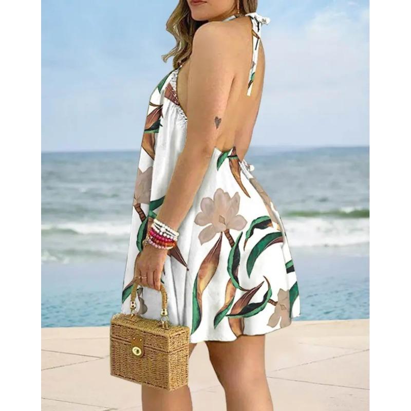 Letní volné dámské šaty s potiskem bez ramínek