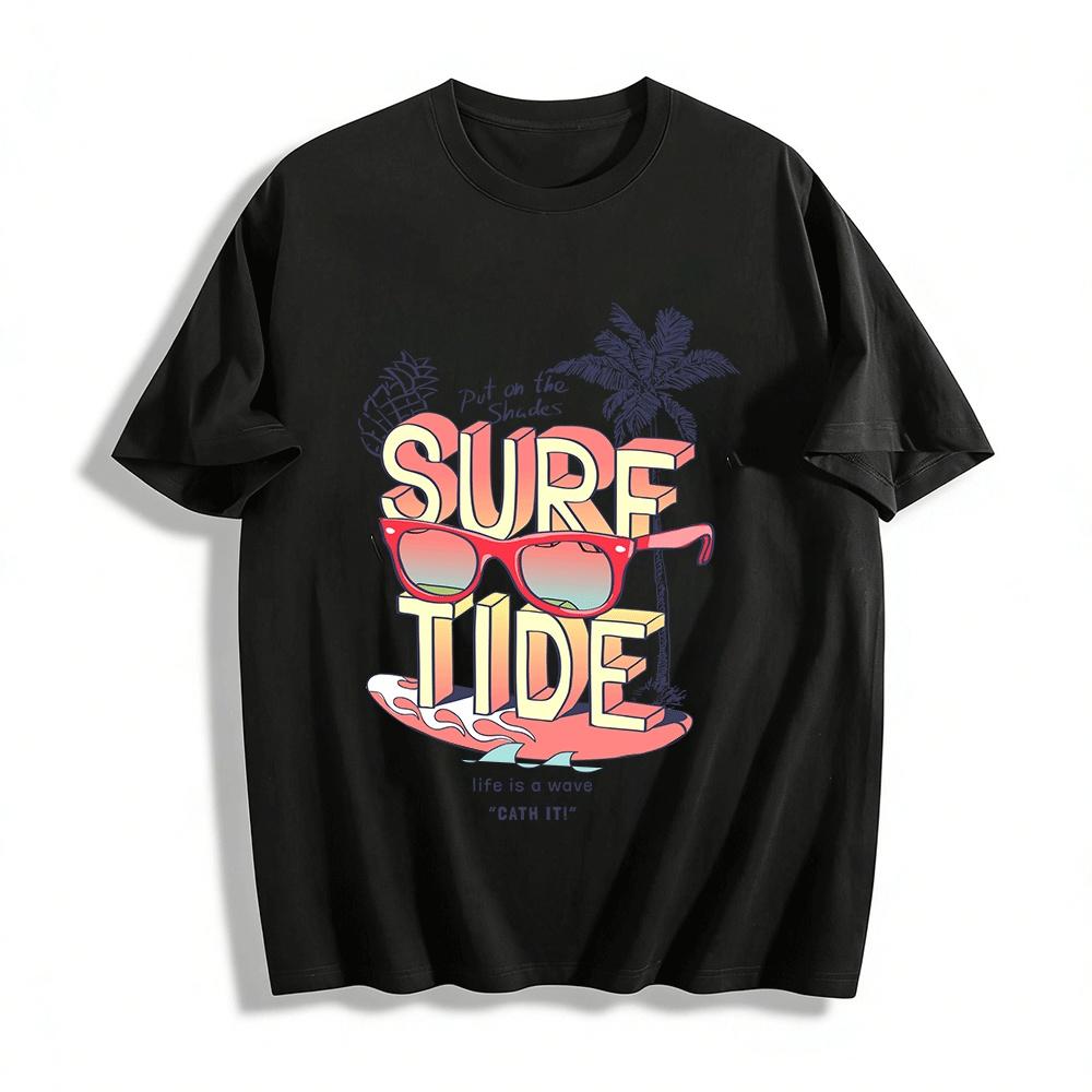 Put on Shades Surf Tide Print Tshirt Ride the Wave of Summer Life Pure cotton T-shirt XXS