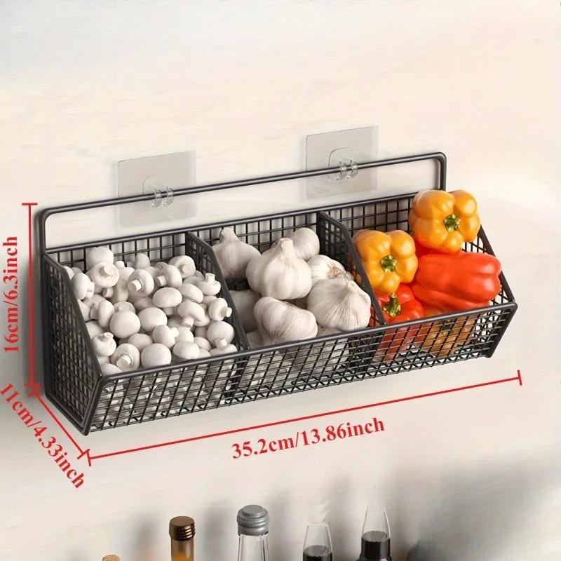 1PC with 2 Patches, Multi-function Kitchen Storage Rack, Punch-free Hanging Storage Rack, Wall Drain Basket Storage Rack