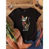 Large Loose T-shirt Cat Print Short Sleeved Women's Versatile and Stylish Anti-aging Top for Women