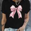 Bow Print Crew Neck T-Shirt Casual Short Sleeve T-Shirt for Spring & Summer Women's Clothing