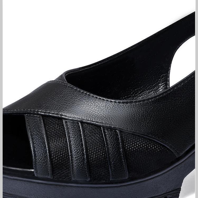Sommer Neue Damen Schuhe Retro Nationaler Stil Fischmund Römisch Ausgeschnitten Sandalen Dicke Ferse Mutter Schuhe