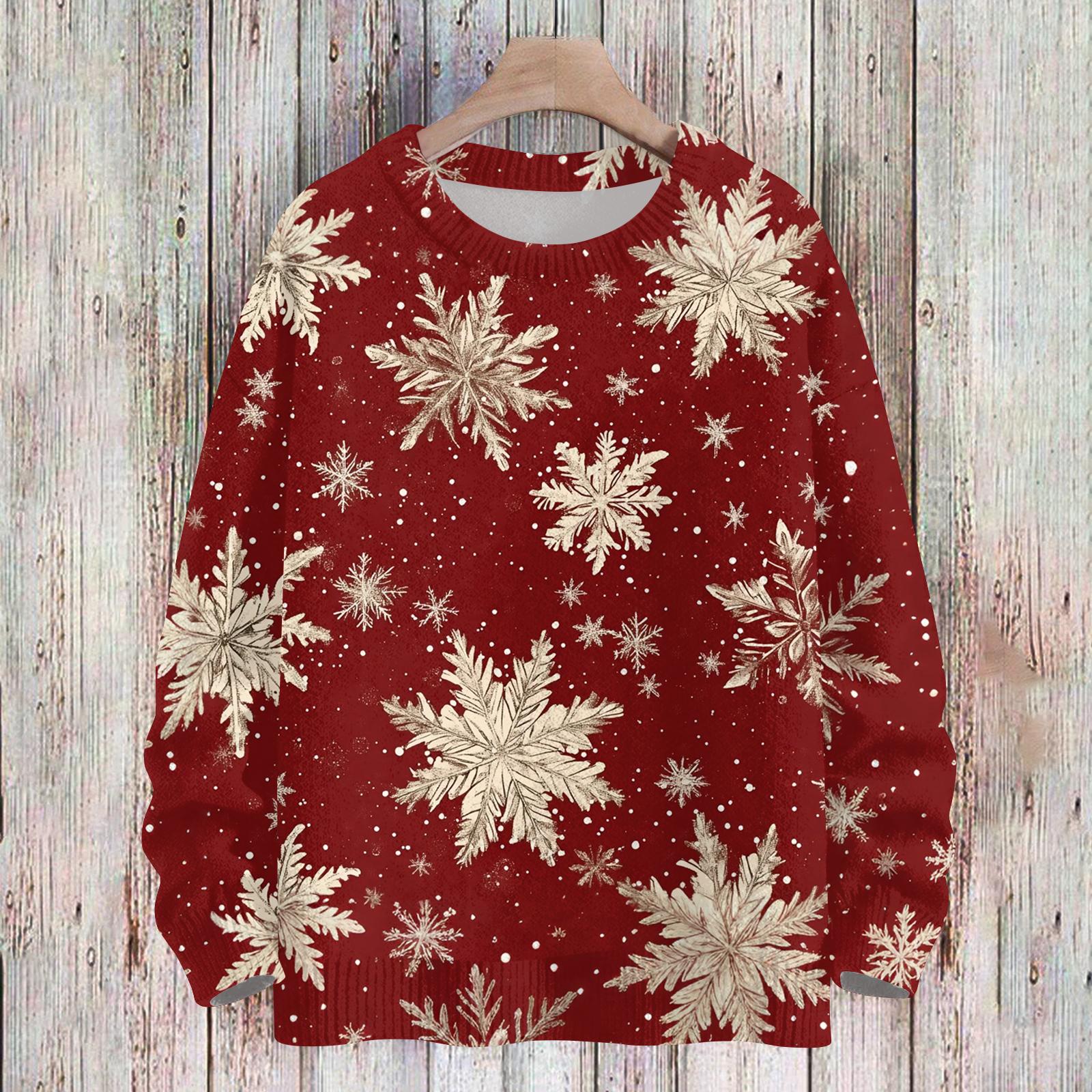 

Женский Модный И Повседневный Рождественский Милый Принт Круглый Вырез Длинный Рукав Вязаная Пряжа XL