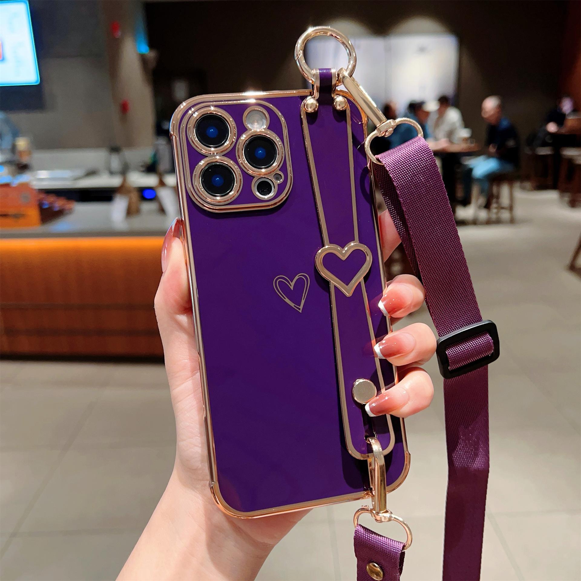 

For IPhone 16E Plated Love Wristband Stand Phone Case for Apple 15 ProMax Strap 14 Protective Cover For iPhone7Plus/8Plus