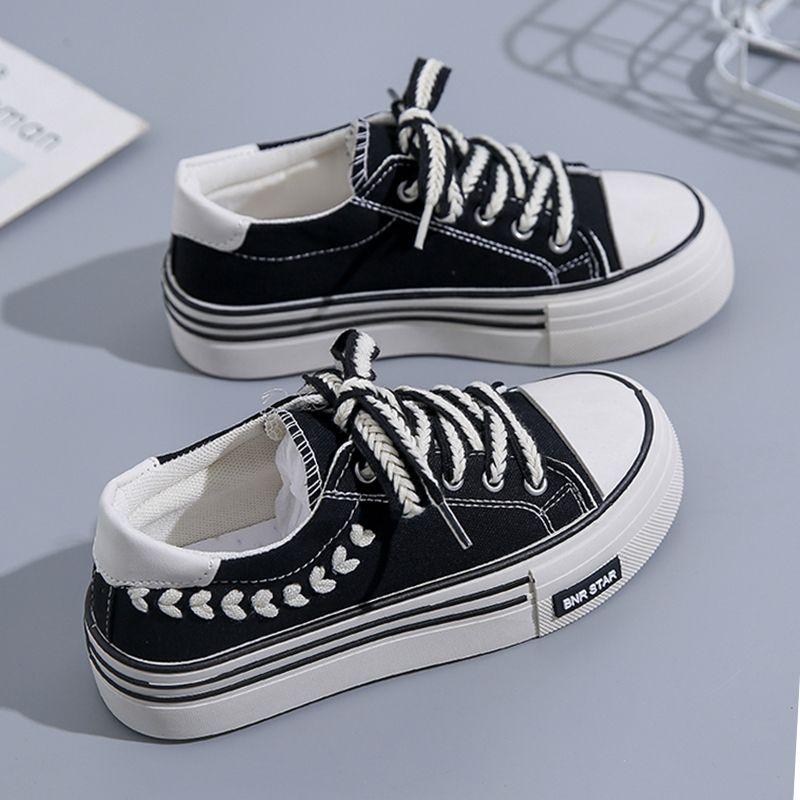 Lace Up Woman Footwear Spring Autumn Canvas Shoes for Women High on Platform To Wear Y2k Vintage Designer Hot Design Elasticty