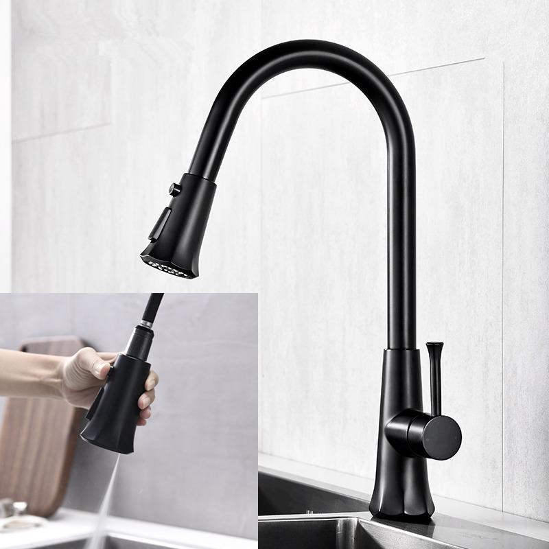 Tuqiu Pull Out Kitchen Faucets Black Single Handle  Kitchen Mixer Single Hole Rotating Water Mixer Tap Mixer Tap Kitchen Tap