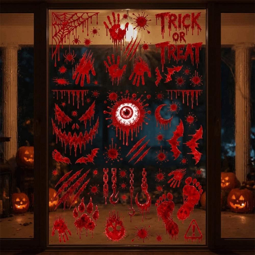 Reusable Halloween Window Stickers Scary Realistic Electrostatic Window Decals  Home Decoration