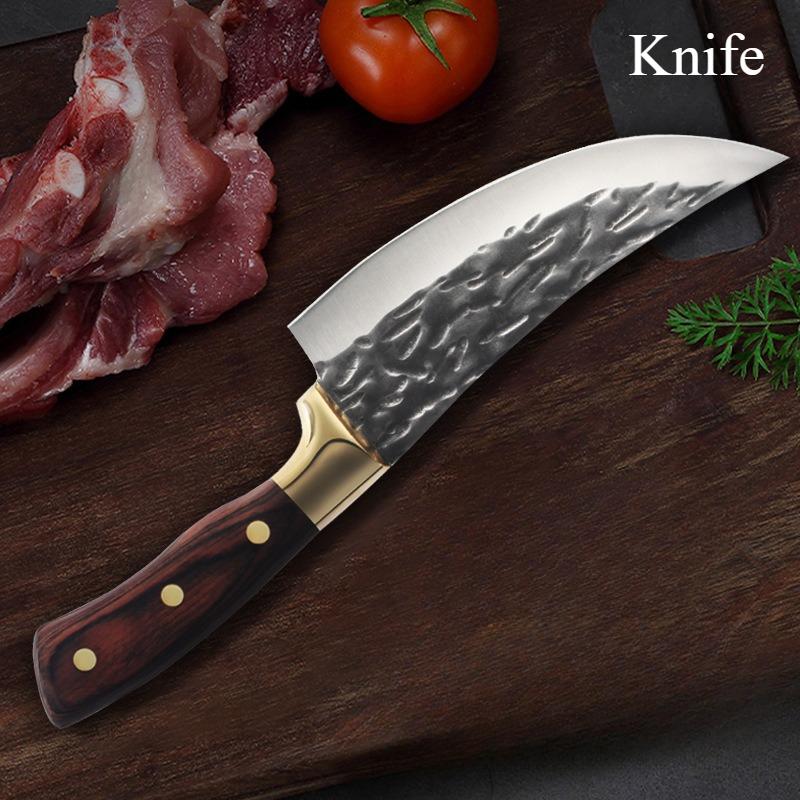 Forging Boning Butchering and Peeling Knife Wooden Handle Pork Splitting Knife Roast Meat Cutting Knife Butcher Killing Fish Curved Edge