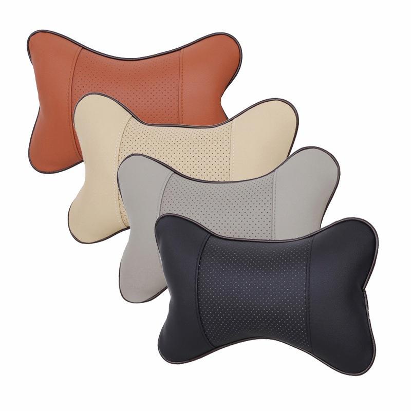 2pcs/set Car PU Headrest Seat Neck Pillow Four Seasons Common Bones Pillow Car Headrest Neck Pillow