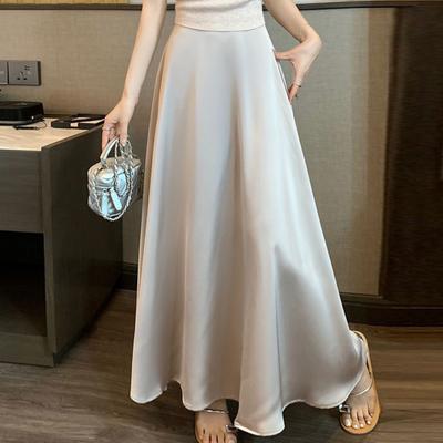 Yousheng Women Fishtail Skirt High-Waisted Satin-Like Breathable Maxi Skirt Solid Color Office Skirt Work Leisure Daily Wear