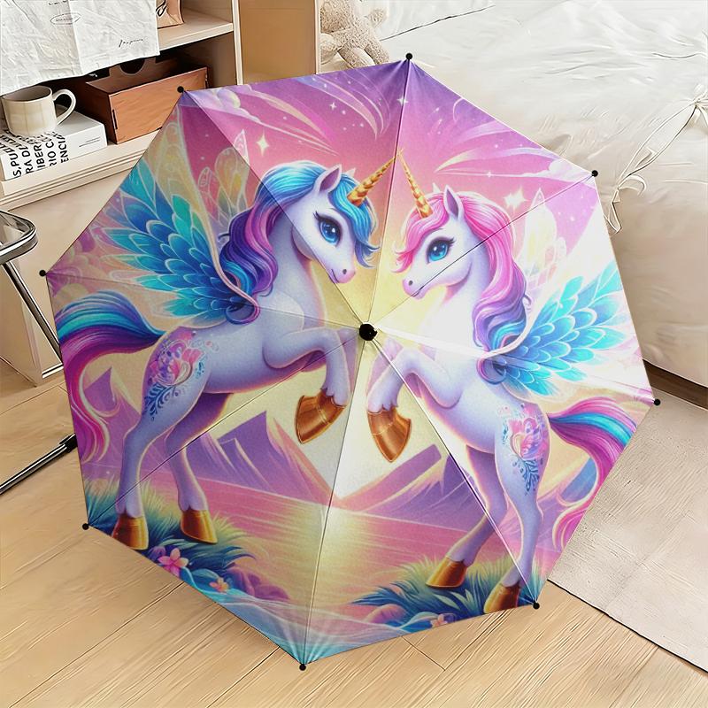 1pc Unicorn Twins Umbrella Portable Folding Umbrella Iron Frame Hole Bone Structure Outdoor Home Umbrella