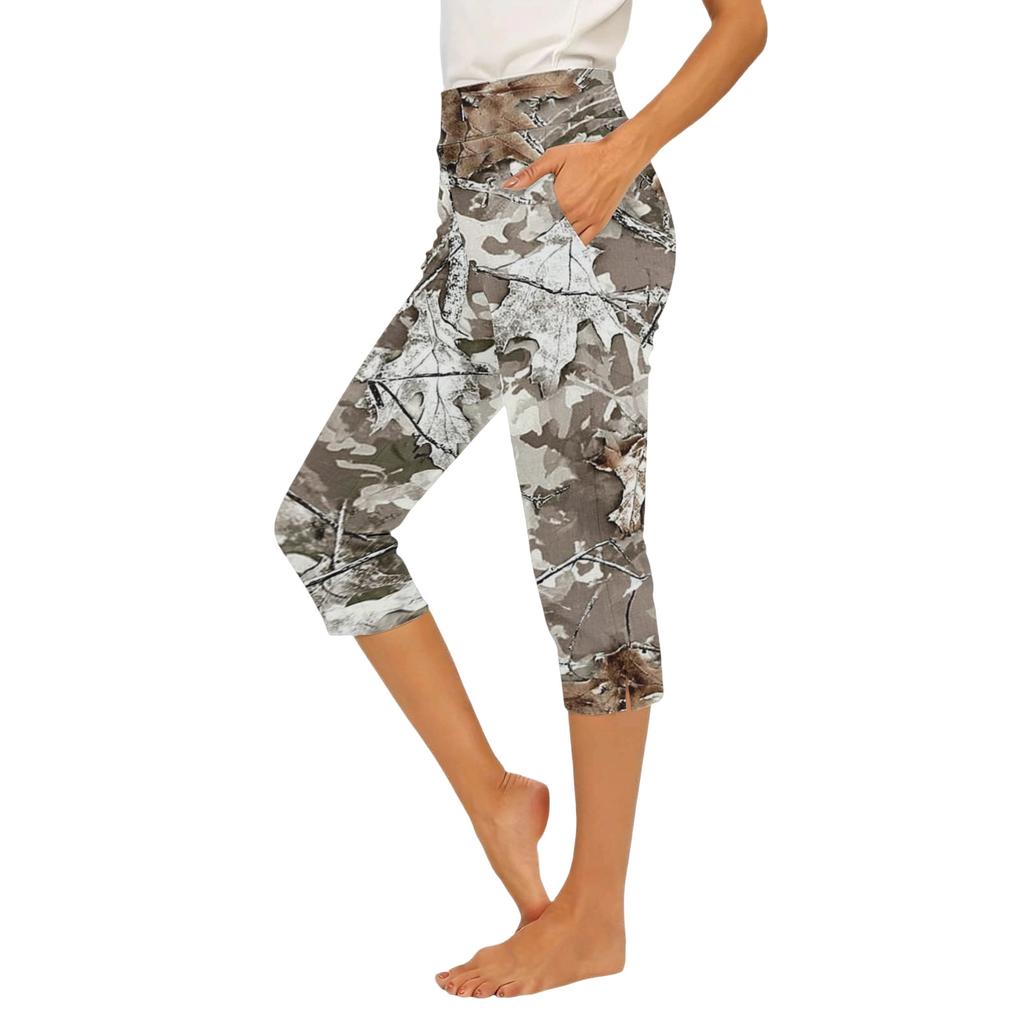 Women Elastic Waist Casual Capri Pants Slim Fit Side Slit Pockets Lightweight Stretchy Bottoms for Everyday Wear