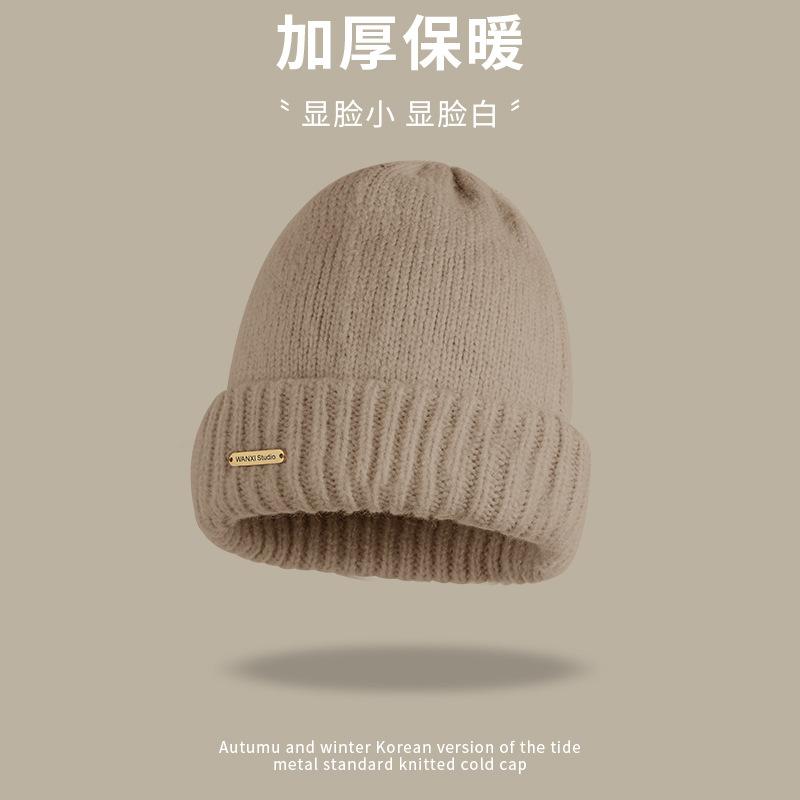 Hat Women's Autumn and Winter Thickened Warm Ear Protector Big Head Circumference Show Face Small Wool Hat Versatile Loose Knitted Hat